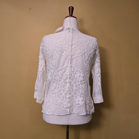 Rebellion Again Floral Lace Mesh Cardigan Blouse Embroidered Ivory Medium Womens - Picture 5 of 8